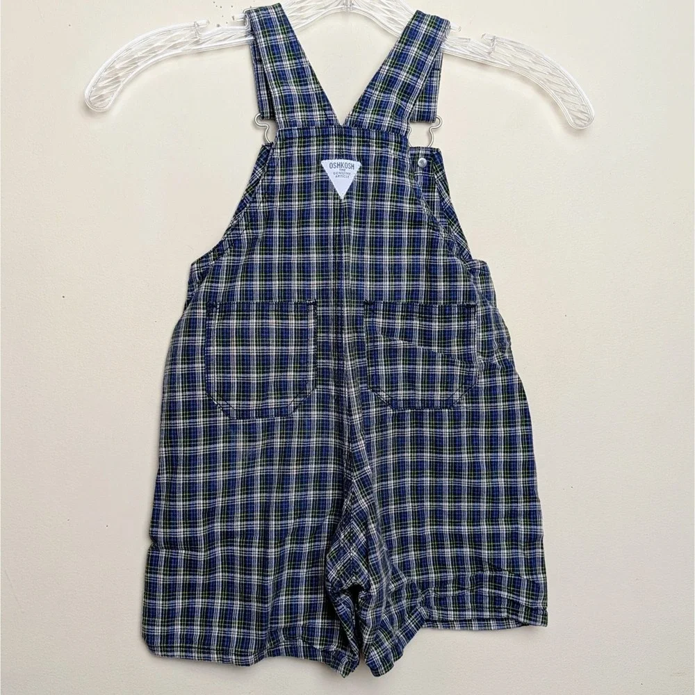 OshKosh B'Gosh Vintage Plaid Shortalls Overalls 90s 24 Months